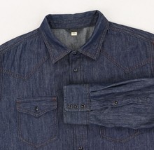 Diesel Denim Western Shirt Snap Button Mens XXL Blue Pockets Long Sleeve - $41.82