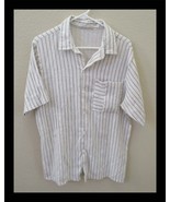 Men&#39;s Size Small Cream Short Sleeve Shirt with Gray Stripes Linen - $201.22 MXN