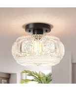 Semi Flush Mount Ceiling Light, Globe Glass Ceiling Light Fixture, Black... - $34.32 CAD