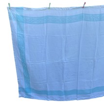 Damask Tablecloth Teal Border White sz 60x80&quot; Vintage Farmhouse Heavy - $16.19