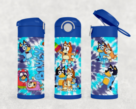 Personalized Bluey Tie Dye 12oz Kids Stainless Steel Tumbler Water Bottle - £17.43 GBP