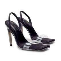 Good American Crystal Crush Lucite Sandal Shoes Slingback Stiletto Black... - $29.02