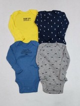 Carter&#39;s 4 Pack Bodysuits For Boys Newborn 3 6 or 9 Months Mustache Ligh... - £4.75 GBP