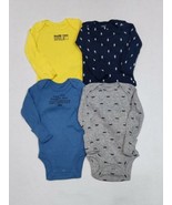 Carter&#39;s 4 Pack Bodysuits For Boys Newborn 3 6 or 9 Months Mustache Ligh... - £4.75 GBP