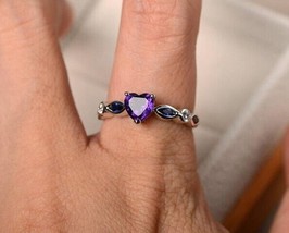 Natural Amethyst Heart Shape Engagement Ring, Minimalist Jewelry, Gift For Lover - £47.71 GBP