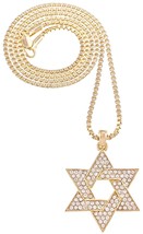 Star Of David Necklace New Iced Out Pendant  24 Inch Box Link Style Chain - $11.95