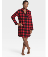 NWT Wondershop Women&#39;s Long Sleeve Flannel Family Pajama Dress, Red, L - £7.09 GBP