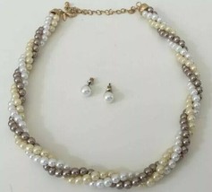 Fashion Jewelry ~ Goldtone ~ Jeweled Necklace &amp; Pierced Earrings - £11.93 GBP