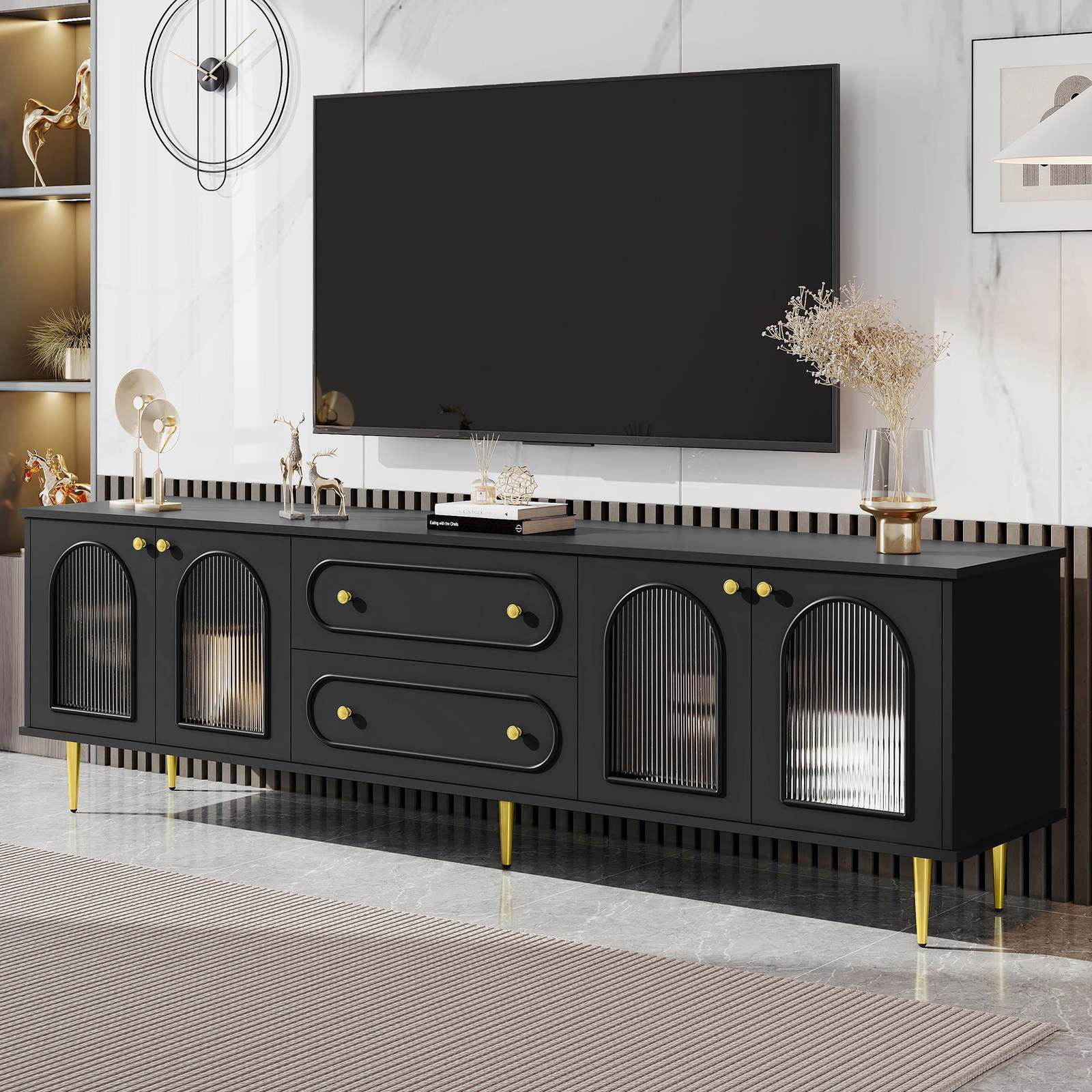 U-Can 78.7" Modern TV Stand Cabinet for 80" TV - Fluted Glass Doors Item image 2