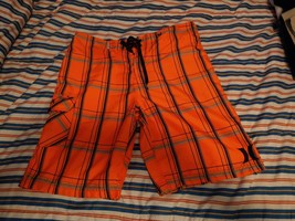 Mens Orange Black Gray Hurley Board Shorts Swim Trunks Size 33 - £15.00 GBP