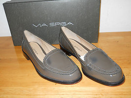 Via Spiga New Womens V-Rey Granite Patent Loafers 5.5 M Shoes NWB - £78.10 GBP