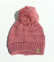 Women&#39;S Beanie Winter Ski Hat Knitted With Pom Pom Blush / Gold Line #C ... - £15.93 GBP