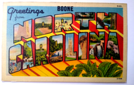 Greetings From Boone North Carolina Large Big Letter Linen Postcard Unused - £20.54 GBP