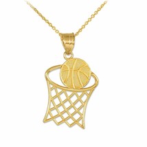 10k Solid Yellow Gold Textured Basketball Hoop Sport Pendant Necklace - £115.01 GBP+