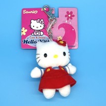 Vintage 2002 Hello Kitty Nakajima Sanrio Keychain 4&quot; Plush w/Red Dress RARE NWT - £111.87 GBP