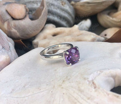 3Ct Cushion Cut Amethyst Diamond Solitaire Engagement Ring 14k White Gold Finish - £71.45 GBP