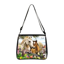 Animal Horse Print Shoulder Bag Women Leisure Handbags Portable Canvas Messenger - £13.06 GBP