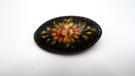 Vintage Wood Hand Painted Flower Eastern European Brooch Pin 4.8cm - £23.36 GBP