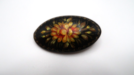 Vintage Wood Hand Painted Flower Eastern European Brooch Pin 4.8cm - £23.79 GBP