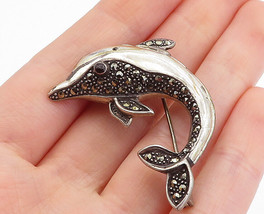 925 Sterling Silver - Vintage Marcasite Leaping Dolphin Brooch Pin - BP1639 - £35.06 GBP
