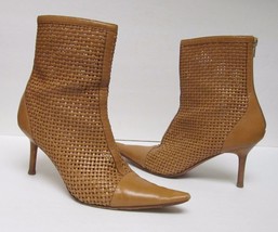 Casadei Woven Leather Ankle Boots Shoes Heels Tan Caramel Italy Women&#39;s ... - £92.94 GBP
