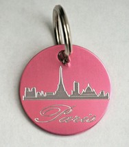 PARIS DOG TAG 25mm PINK ROUND TAG + YOUR DETAILS ENGRAVED FREE ON REVERSE - £16.02 GBP