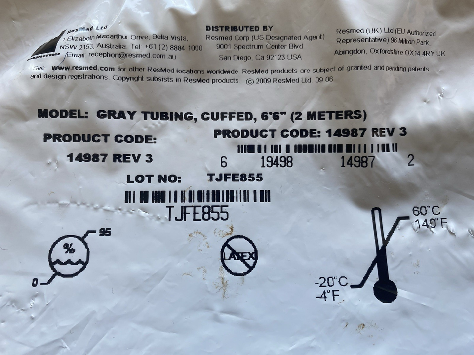 Res Med Clear Grey Tubing Ribbed 6&#39; 6&quot; NEW Sealed in Package # 14987 - $14.99