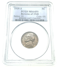 1939-S 5C Jefferson Nickel PCGS MS64FS Full Steps Reverse of 1940 Nice S... - $5,535.92 MXN