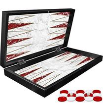 LaModaHome 19&#39;&#39; Turkish Red Marble Backgammon Set, Wooden, Board Game for Family - £50.08 GBP