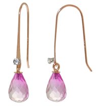 Galaxy Gold GG 14k Rose Gold Fish Hook Earrings with Diamonds and Pink Topaz - £164.56 GBP