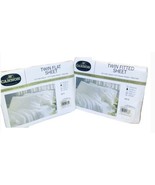 Vintage CANNON Twin Flat &amp; Fitted White Sheet Set Made in USA Cotton/Pol... - £18.58 GBP