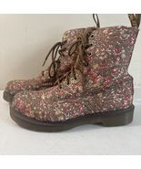 Dr Martens Page Boots Womens Size 8 Black Victorian Floral Canvas 8 Eye - $66.49