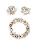 Vtg Coro White Enamel Clear Rhinestone Flower Cluster Bracelet Clip On E... - $1,126.68 MXN