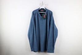 Deadstock Vtg 90s Streetwear Mens 3XL Blank Ribbed Fleece V-Neck Sweater Blue - £53.38 GBP