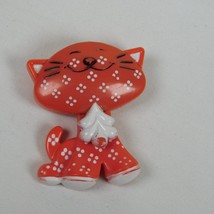 Avon Fragrance Glace Pin Vintage Calico Cat Red Kitty 1973 Brooch 2&quot; Long - £7.43 GBP