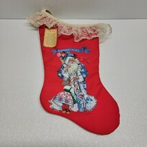 Vintage Père Noël Santa Christmas Stocking Lace 1986 Rennoc Cheryl Johns... - €13,20 EUR