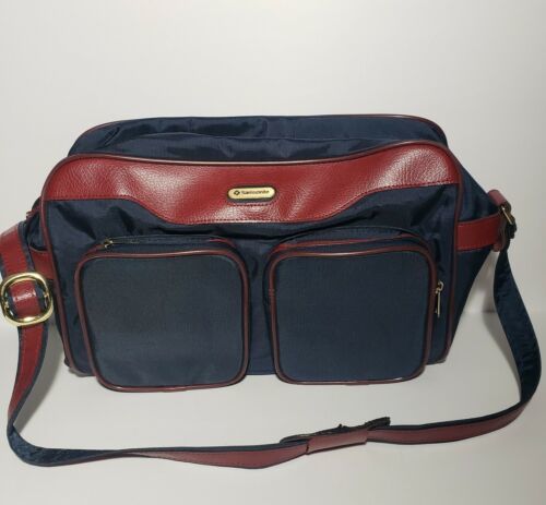Vintage Samsonite Silhouette Carry On Shoulder Travel Bag Blue w/ Maroon Trim - $16.82