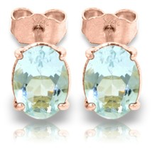 1.8 Carat 14K Solid Rose Gold Stud Earrings Natural Aquamarine Gemstone - £171.13 GBP