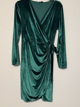Lyrur Emerald Green Velvet Wrap Dress Long Sleeve Tie Front Size L - $21.29