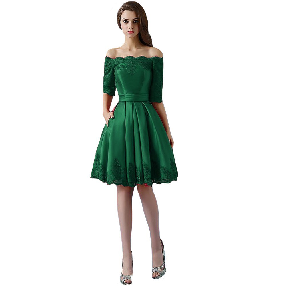 Kivary Short A Line Sheer Half Sleeves Plus Size Lace Prom Dresses Bridesmaid Go
