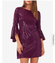 Vince Camuto Women&#39;s Purple Sequin Flounce Sleeve Rounded Neck L NWT - £51.71 GBP