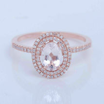 1.25CT Oval Morganite Diamond HALO 14K Rose Gold Over Engagement Exclusive Ring - £74.73 GBP