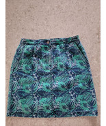 Denim Fabric Skort Green &amp; Blue Palm Leaf Tropical Print Size 6P Applese... - €7,78 EUR