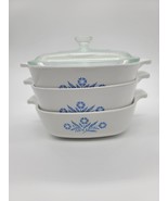 Corning Ware Blue Cornflower Casserole Dish Set 3 Casseroles One Lid. - $925.16 MXN