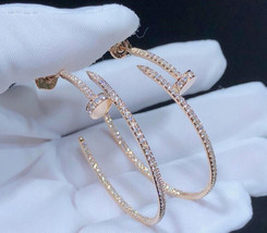 Solid 14k Rose Gold 1.18Ct Natural Diamond Love Women Hoop Earrings - £3,641.02 GBP