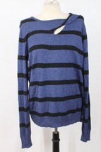 Mel &amp; Lisa L Blue Black Stripe Twist Neck Silk Cotton Knit Sweater Top - £20.92 GBP