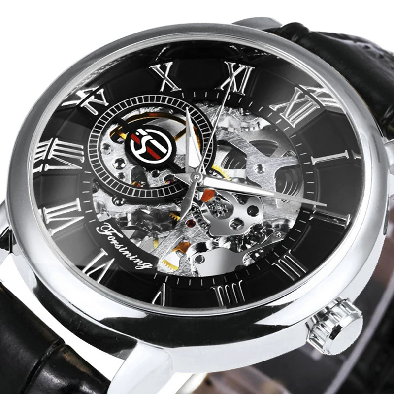 Forsining Clic Mechanical    Leather Strap Retro Transparent Skeleton Watch for  - £54.50 GBP