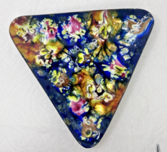 Mid-Century Modern Enamel Triangle 3-D Dish Drip Design Cobalt Yellow Pink - $36.14