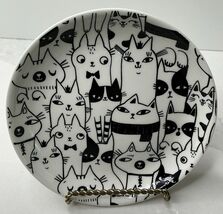 Cat Plate or Cat Dish Dessert Plate Ceramic 5” Kitten Faces White Black NEW - $17.77