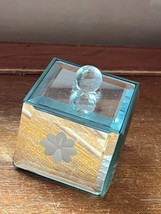 Small Beveled Mirror Square Trinket Box w Etched Flowers  - 2.5 inches high - £9.00 GBP